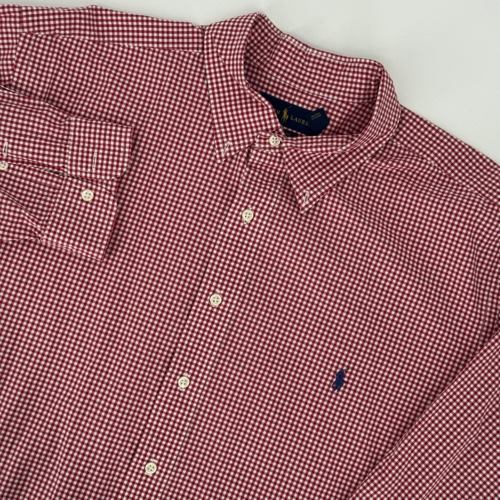 Ralph Lauren Men 2XB Red White Gingham Classic Fit Button Down Shirt Long Sleeve